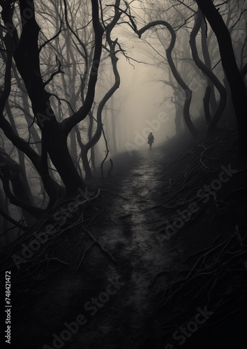 Foggy creepy forest scene