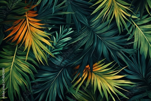 Lush Palm leaves tropical jungle. Exotic tree. Generate Ai © juliars