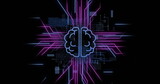 Image of ai brain, circuit board with data processing over black background