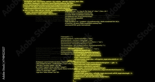 Image of green data processing on black background