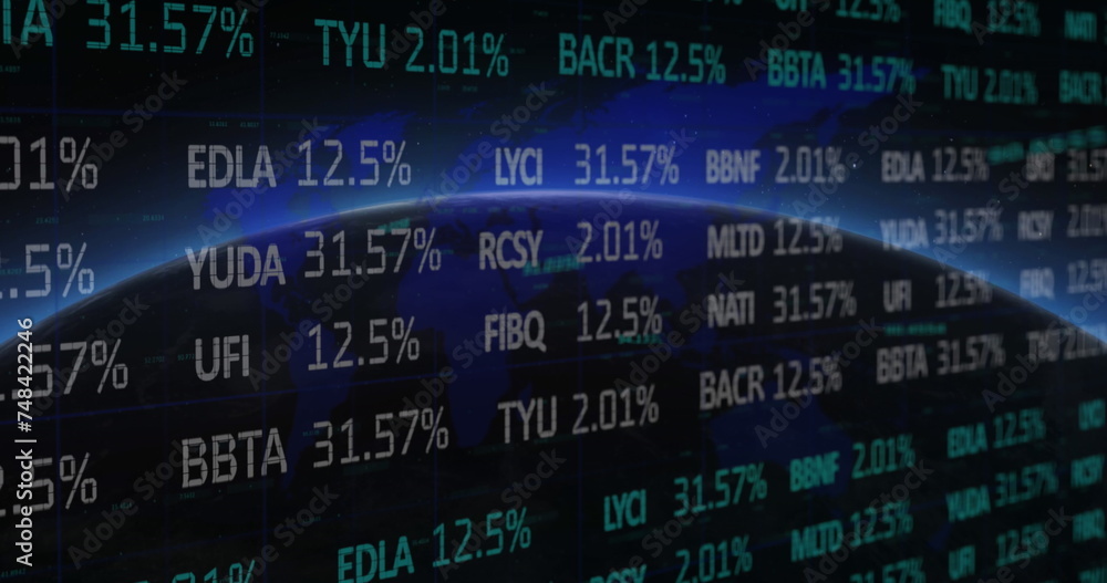 Image of social media icons financial data processing over globe Image of social media icons financial data processing over globe