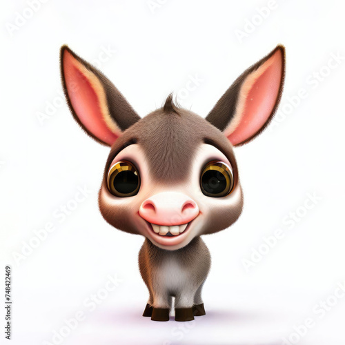 Cute smile little donkey kawaii 3d character
