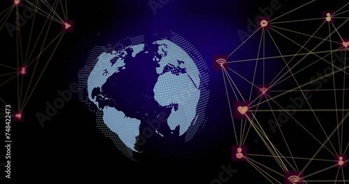Image of network of connections over globe
