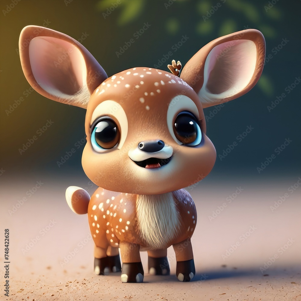 3D Cute smile little deer kawaii character 3D Cute smile little deer kawaii character