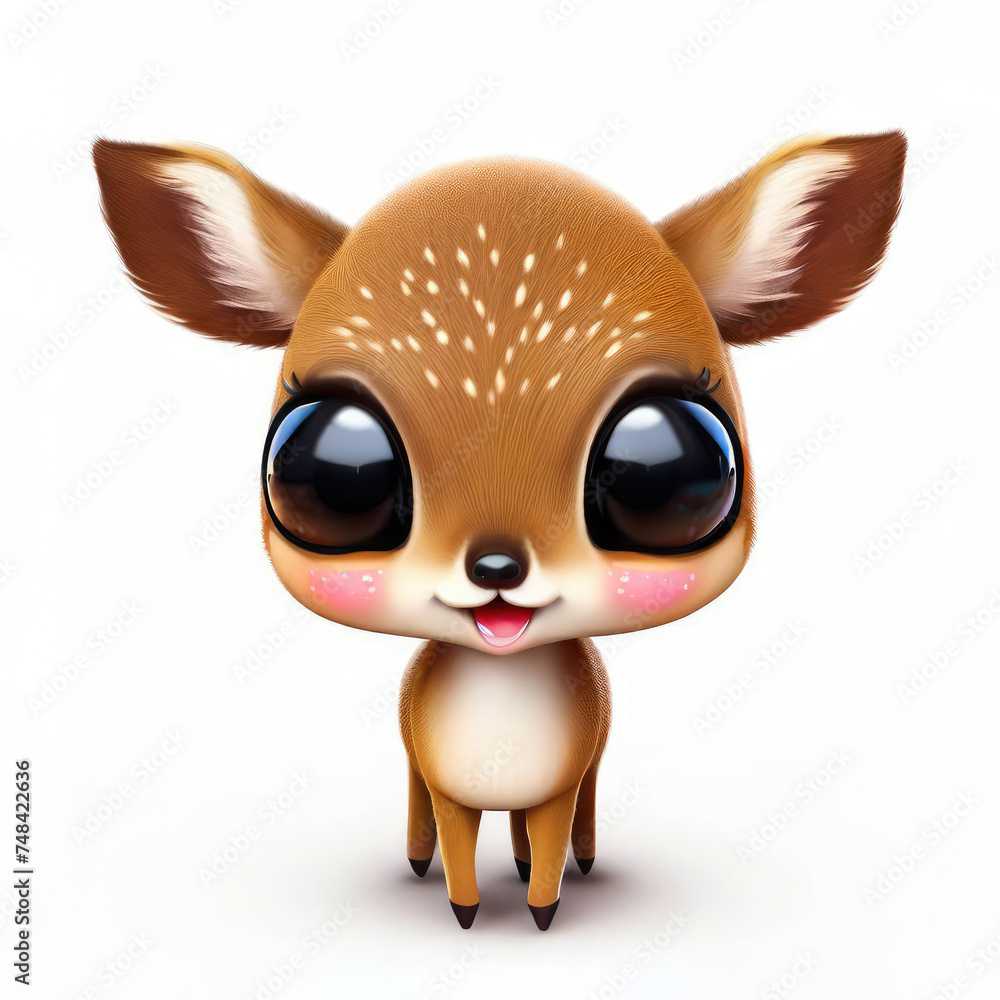 3D Cute smile little deer kawaii character 3D Cute smile little deer kawaii character