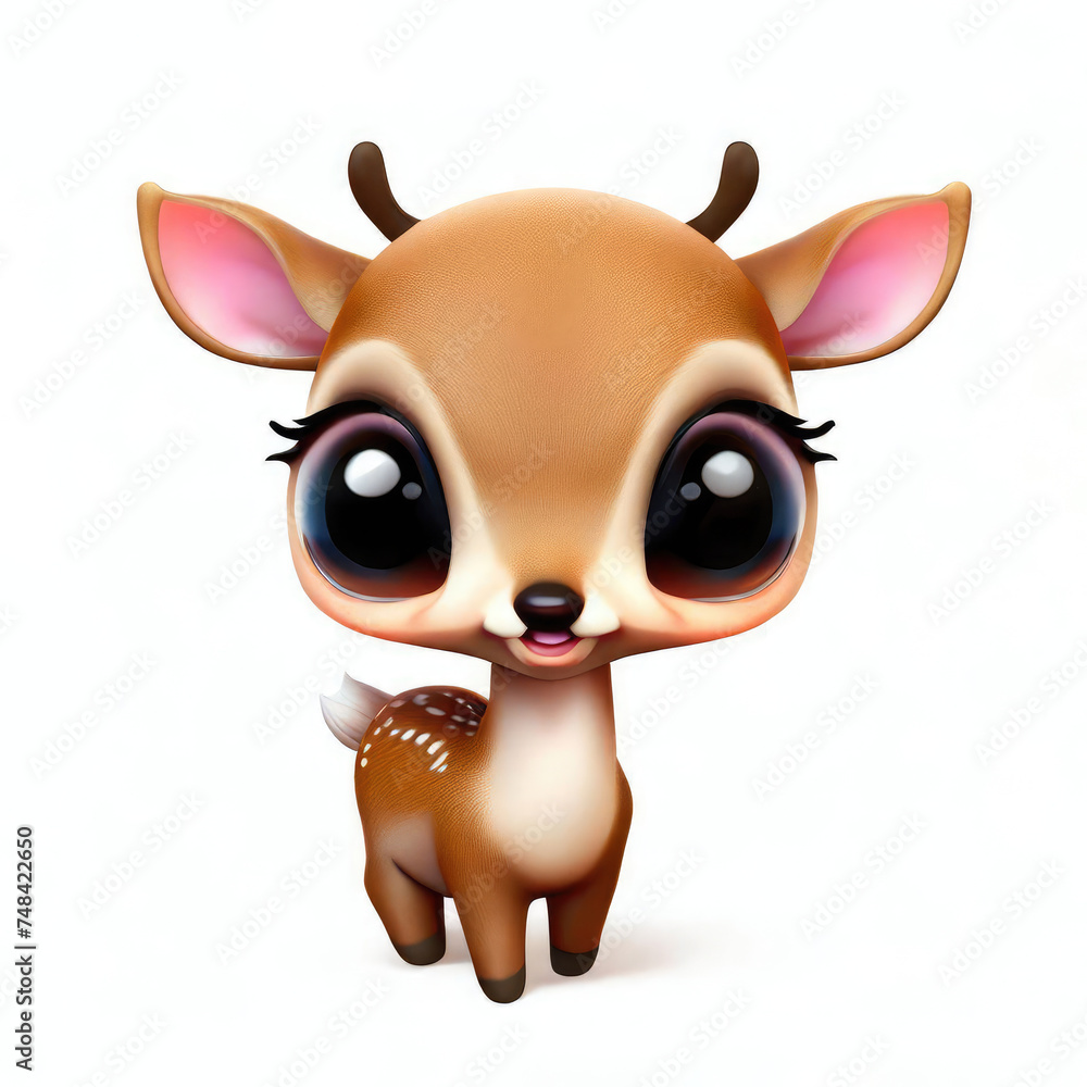 3D Cute smile little deer kawaii character