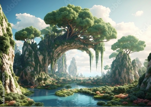 Fantasy natural environment, 3D rendering