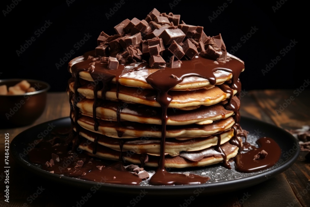Sweet Pancakes with honey and chocolates. Butter dessert. Generate Ai