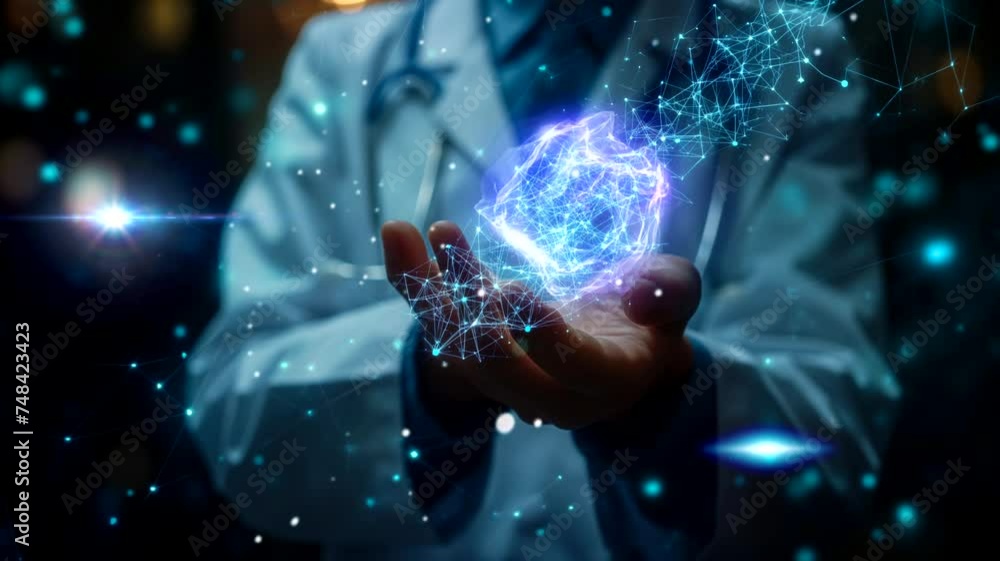 Doctor with energy ball in his hand. Seamless looping time-lapse 4k video animation background Doctor with energy ball in his hand. Seamless looping time-lapse 4k video animation background