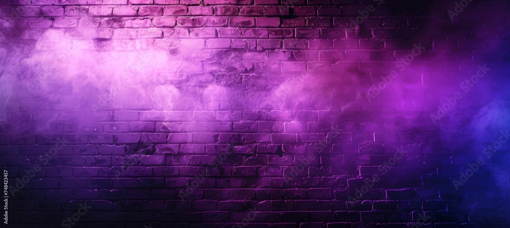 A brick wall stands prominently against a vivid backdrop of purple and blue hues, creating a striking contrast in color and texture.