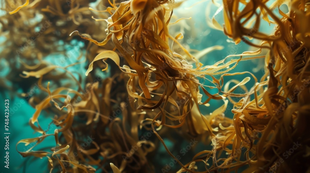 The thick tangling mass of Sargassum creates a mazelike environment for sea creatures transforming the ocean floor into a labyrinth of twists and turns. An endless labyrinth - obrazy, fototapety, plakaty 