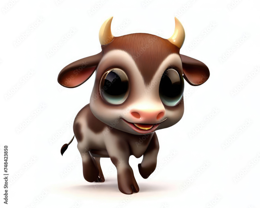 3D Cute smile little bull kawaii character