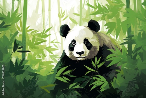 Green Panda bamboo background. Nature giant mammal. Generate Ai