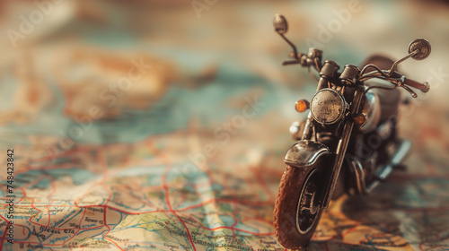 Detailed Miniature of a Touring Motorcycle on a Cartographic Background photo