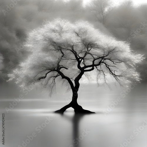 Peaceful image of trees along the river. photo