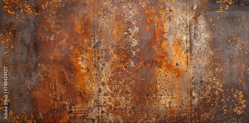 A rusted metal surface, showcasing extensive corrosion and decay over time, with a textured and weathered appearance.