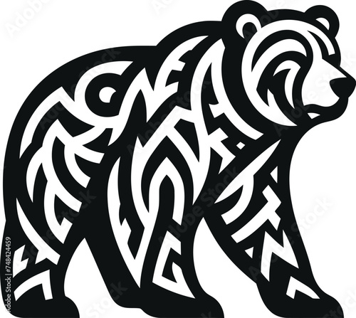 panda, bear, animal silhouette in ethnic tribal tattoo,