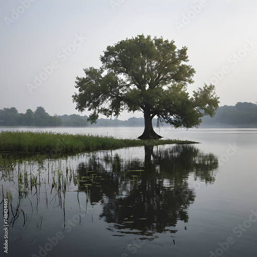 Peaceful image of trees along the river. photo