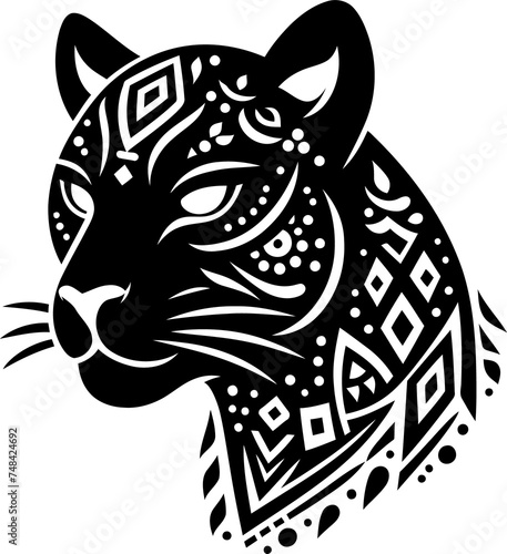 panther, puma, and wildcat animal silhouette in ethnic tribal tattoos

 photo