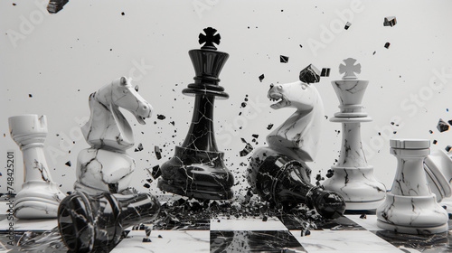 Black chess marble competition with white marble chess. Concept of Strategy business ideas, chess battle, business strategy concept