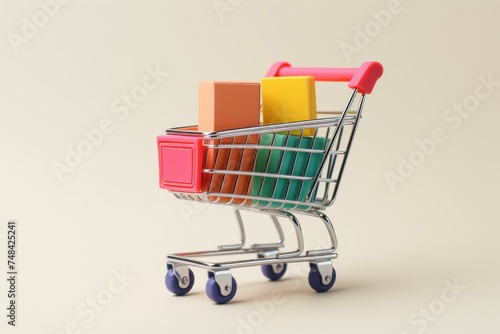 Lightweight Paper boxes shopping cart. Store trade. Generate Ai
