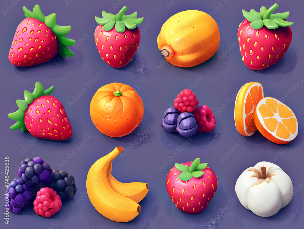 collection of cute fruits on white collection of cute fruits on white