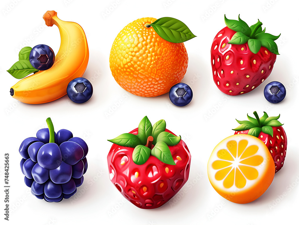 collection of cute fruits on white collection of cute fruits on white