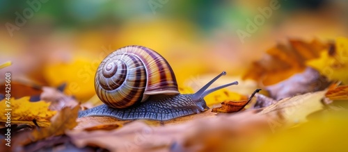 A curious snail exploring the vibrant green leaves of a garden plant on a sunny day