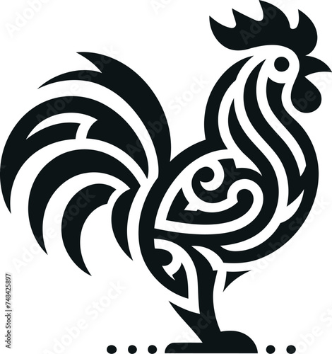 chicken, rooster, animal silhouette in ethnic tribal tattoo, 