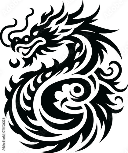 dragon, myth animal silhouette in ethnic tribal tattoo, 