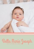Composition of bella marie joseph text with birth date over caucasian baby on green background