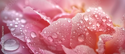 Beautiful pink flower covered in sparkling water droplets  nature background image