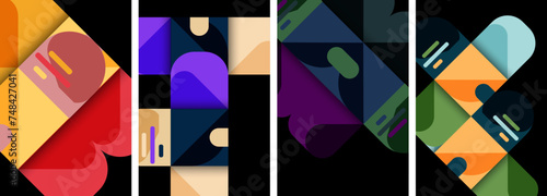 Geometric colorful poster backgrounds with squares and circles