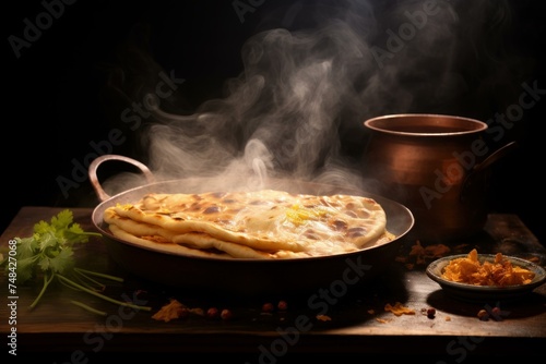 Delectable Parantha ghee food. Chapati breakfast. Generate Ai photo
