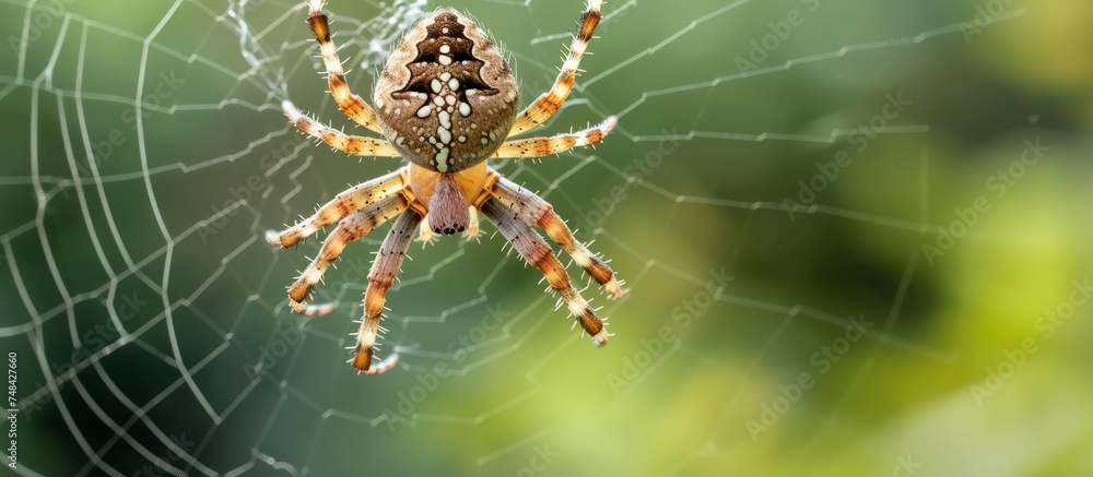 Detailed close-up of a spider sitting on the intricate web in a natural environment Detailed close-up of a spider sitting on the intricate web in a natural environment