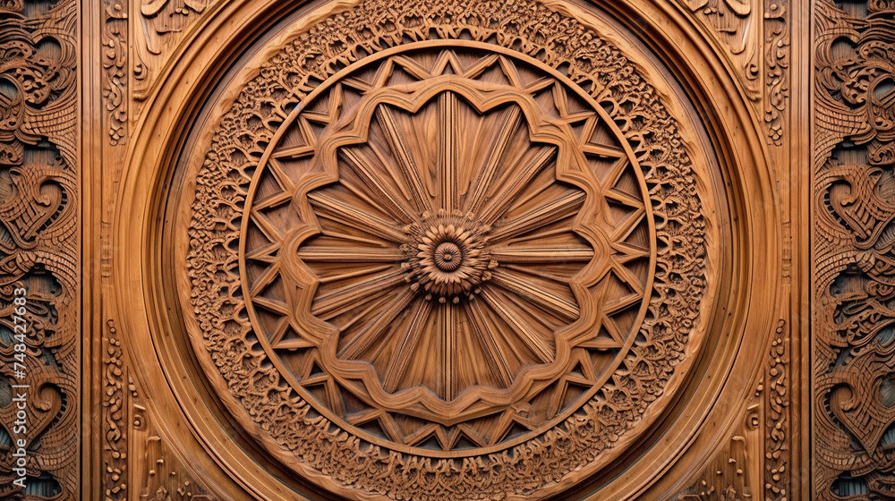 Beautiful Arabic patterns carved from wood AI, Generated Image
