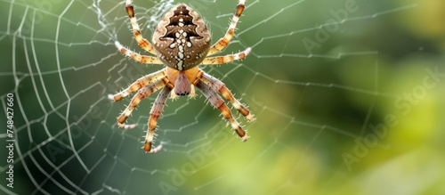 Detailed close-up of a spider sitting on the intricate web in a natural environment
