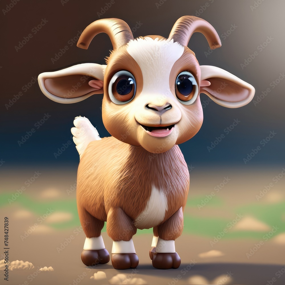 3D Cute smile little goat kawaii character