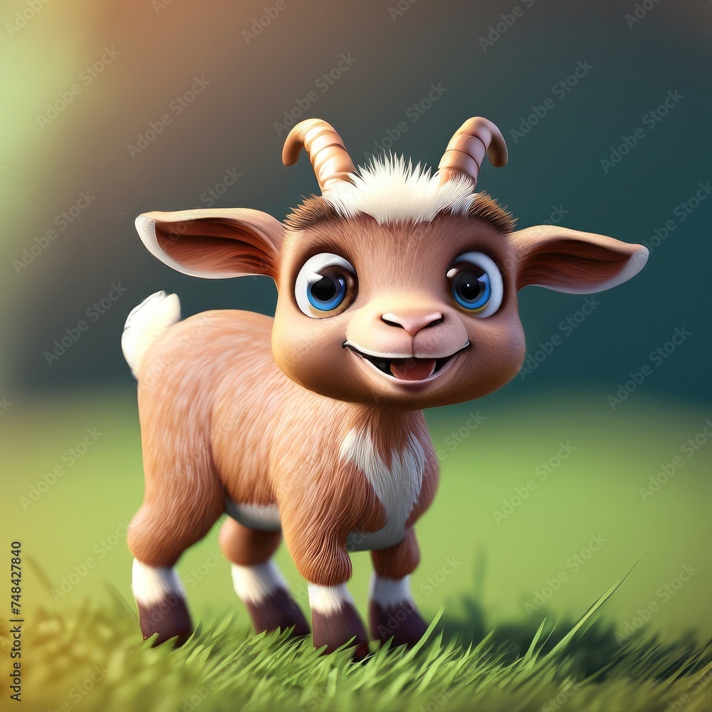 3D Cute smile little goat kawaii character 3D Cute smile little goat kawaii character