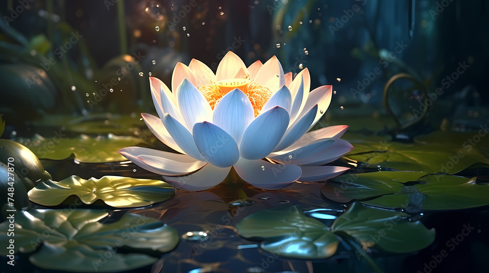 Lotus blooming, close-up of tranquil pond