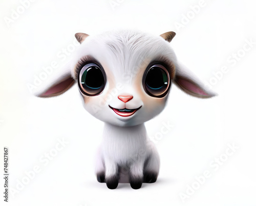 3D Cute smile little goat kawaii character