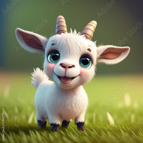 3D Cute smile little goat kawaii character