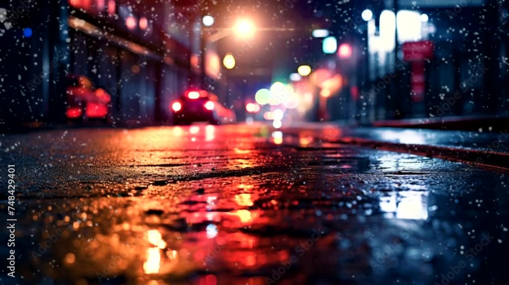 Wet street scene after rain, animated virtual repeating seamless 4k	