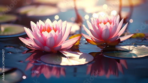 Lotus blooming  close-up of tranquil pond