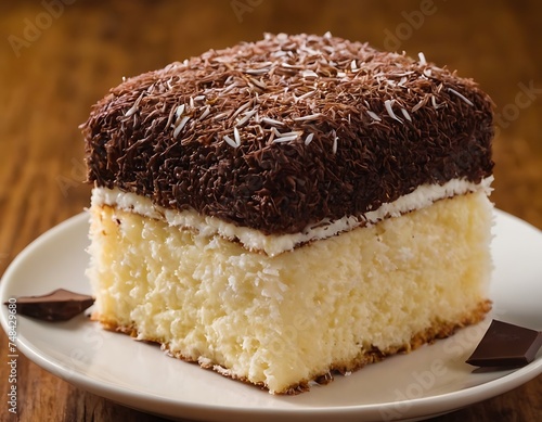 Lamingtons, sponge cake with chocolate and coconut  photo