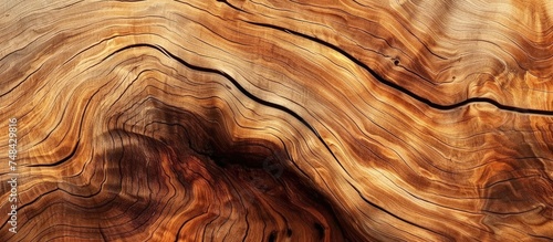 A detailed close-up view showcasing the intricate texture and grain of a wood surface. The natural patterns and knots are prominently displayed, highlighting the beauty of the material.