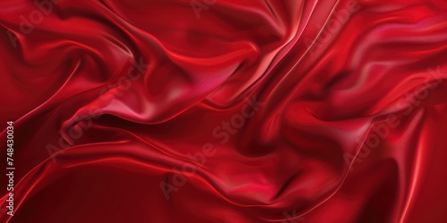 Abstract Red leather fabric red weave of cotton or linen satin fabric lies texture background. 