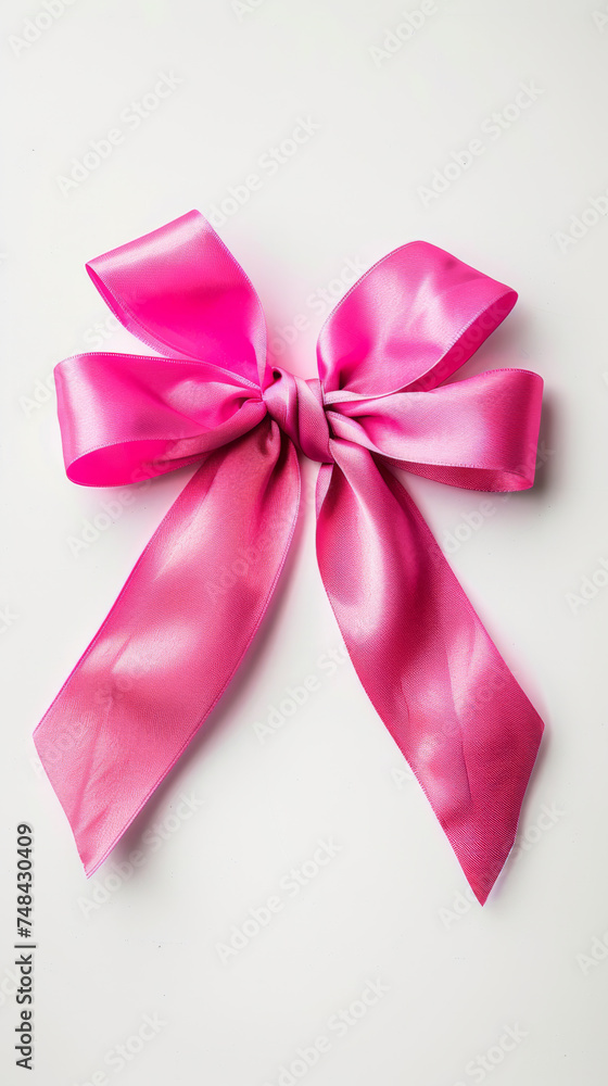 A pink bow, white background. A pink bow, white background.
