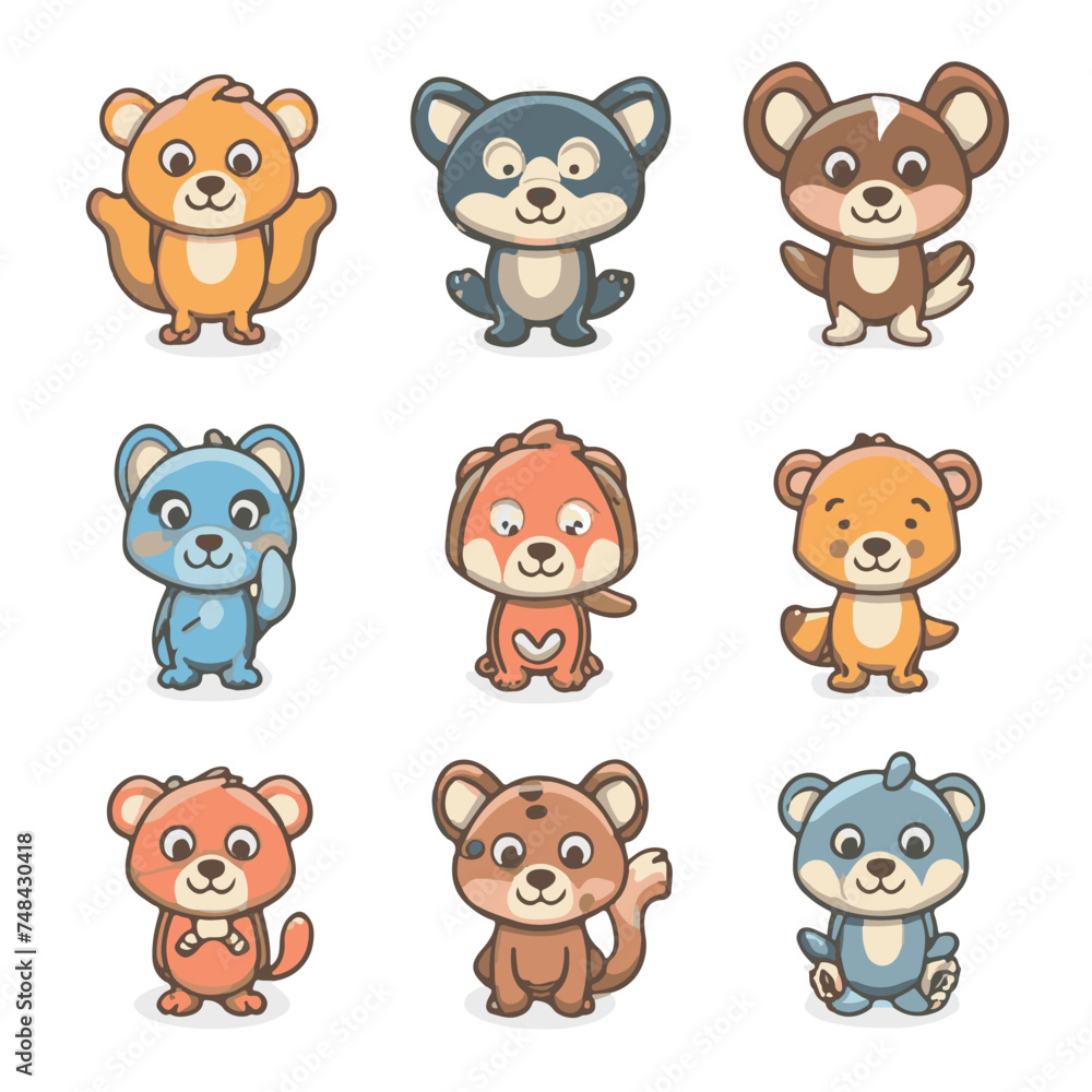 Naklejka premium Colorful_set_of_little_cartoon_animals_character