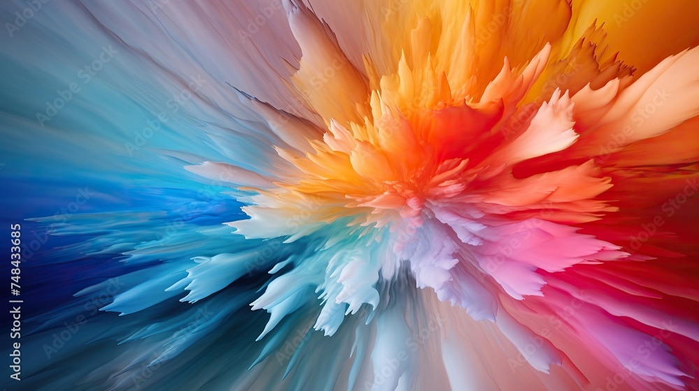Accelerated explosion of colorful paint powder. A dynamic burst of brightly colored powder - obrazy, fototapety, plakaty 